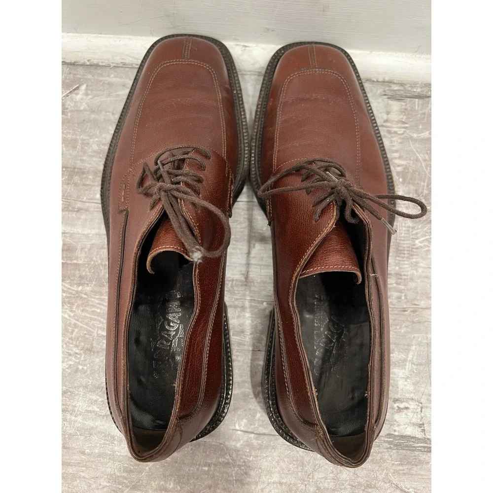 Salvatore Ferragamo Men's Oxfords Brown Leather Square Toe Dress Shoes Size 10 D